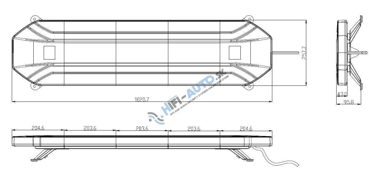 LED rampa 1021mm, oranžová, 12-24V, 198x1W LED, ECE R65