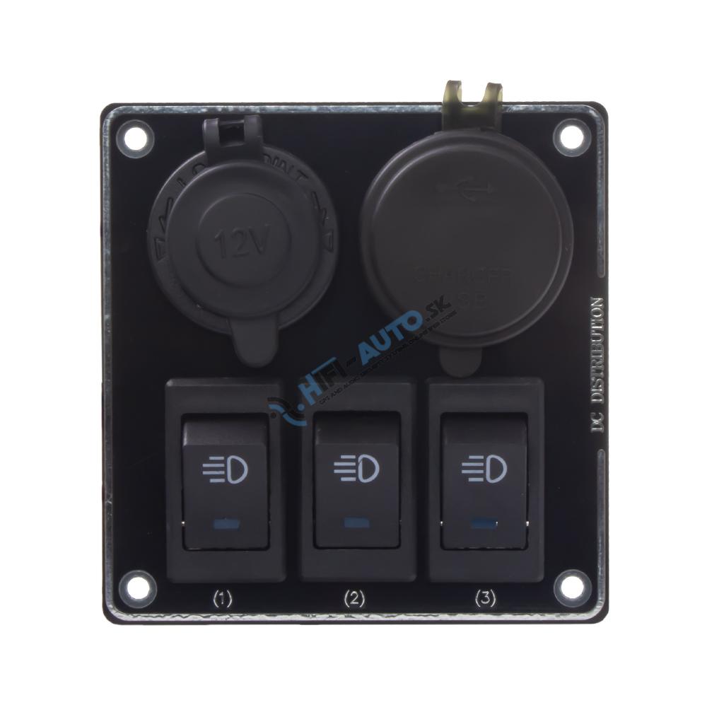 Panel s 3x spínačmi + USB-C/USB-A + CL zásuvka, 12/24V