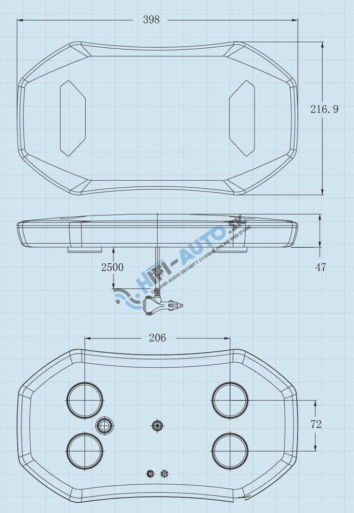 LED rampa 398 mm, oranžová, magnet, 12-24V, ECE R65