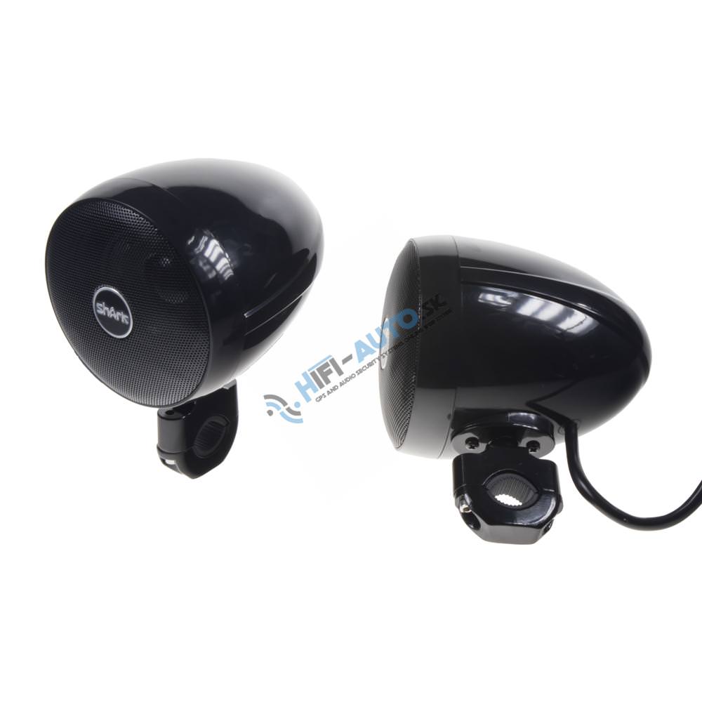 Zvukový systém s reproduktormi na motocykel, skúter, ATV s FM, USB, AUX, BLUETOOTH, farba čierna