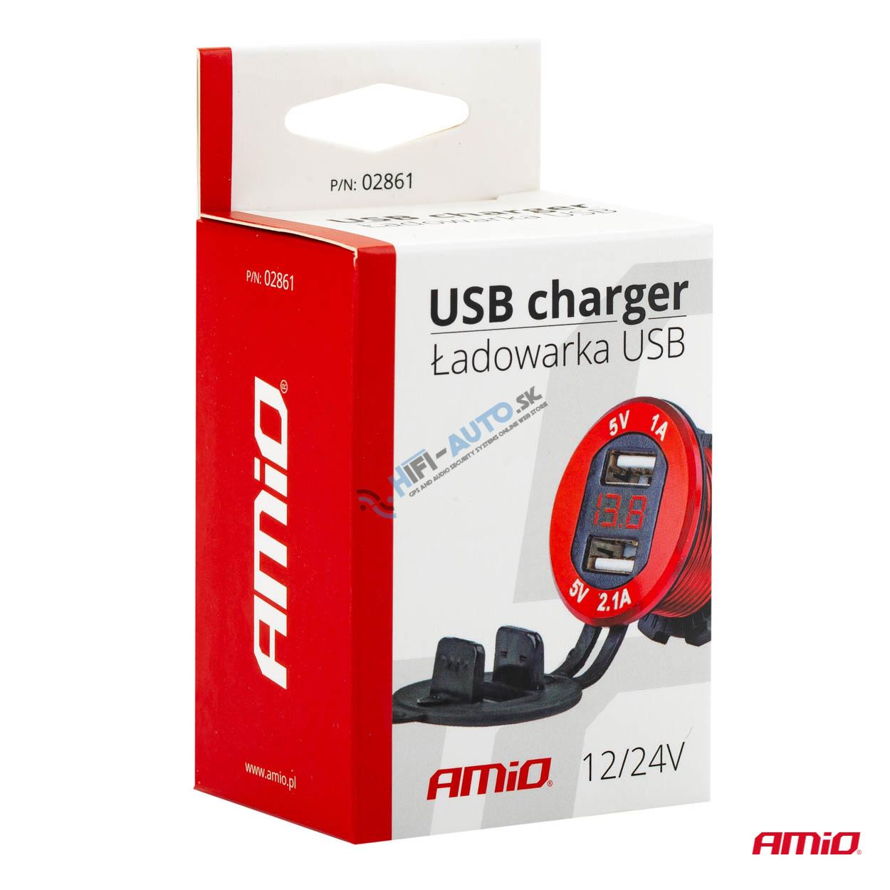 Vodotesná nabíjačka na telefón s digitálnym voltmetrom 2xUSB 12/24V MOD-11