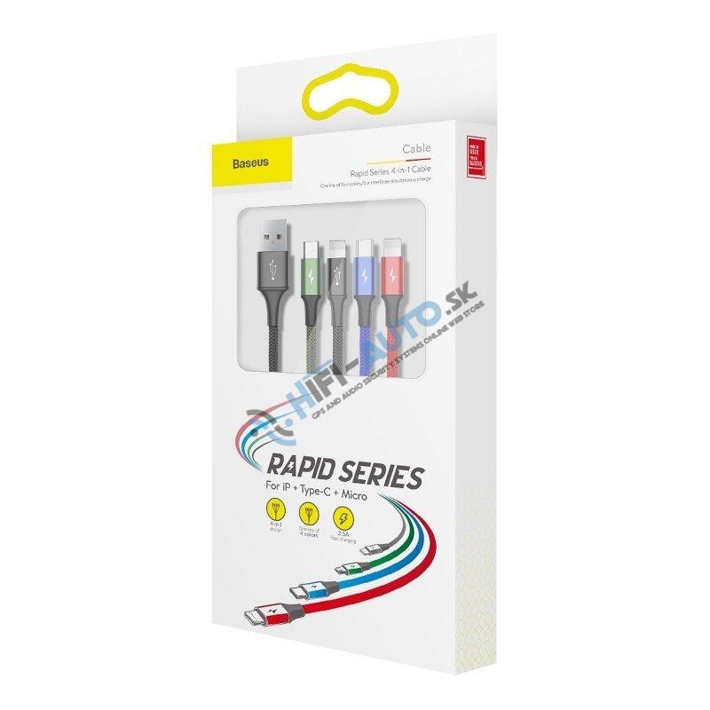 Baseus USB Kábel 4v1 čierny, 1xUSB-C, 2x Lightning, 1xmicro 3,5A 1.2m
