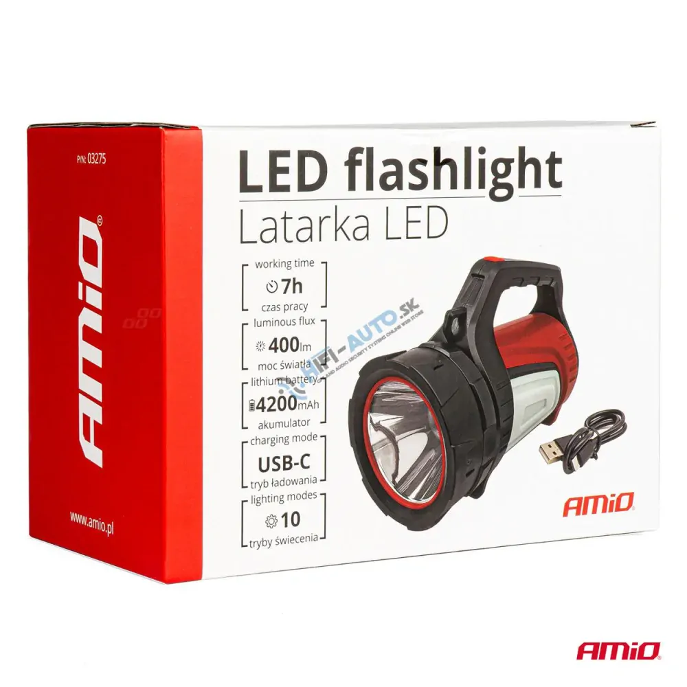 LED pracovná baterka T6 + COB 10 režimov AMIO-03275