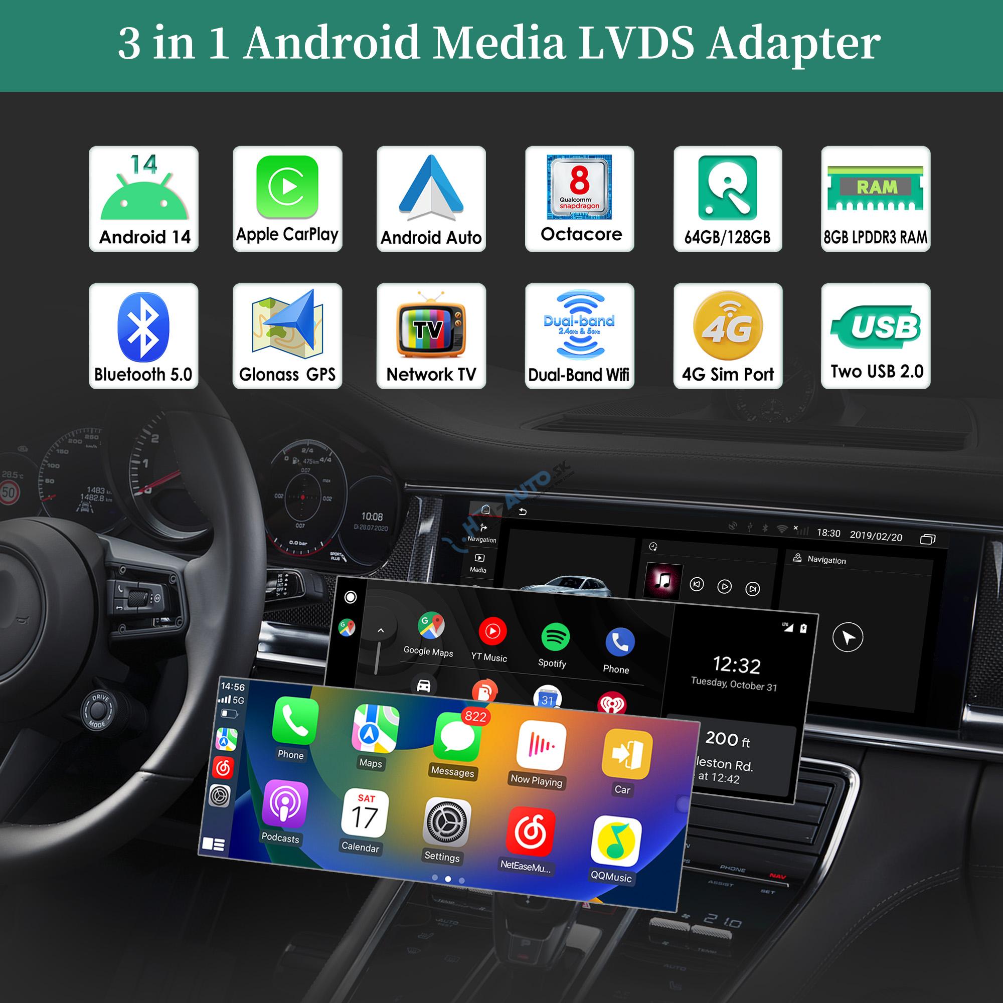 Android Auto + CarPlay + Android pre Porsche Panamera 12,3"