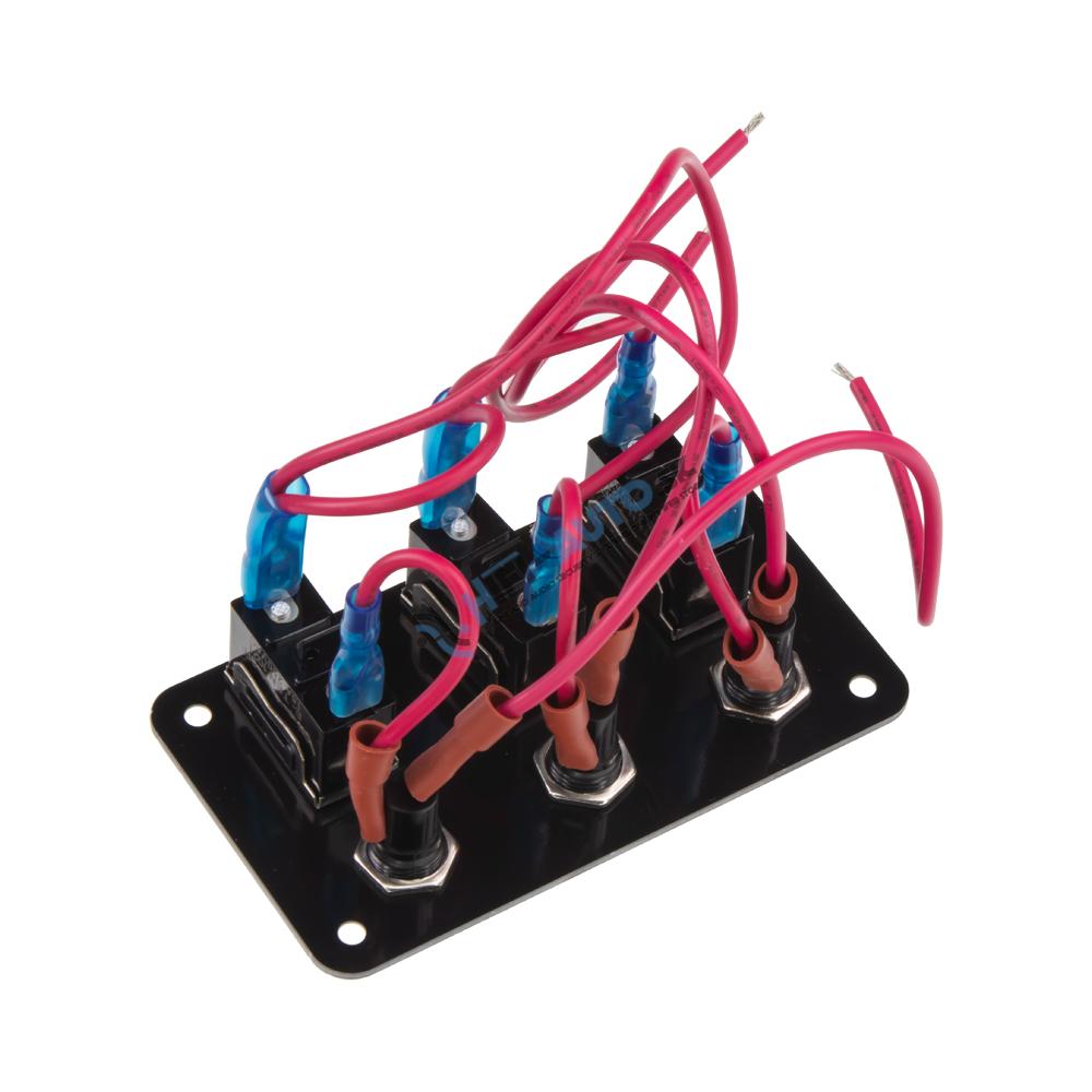 Panel s 3x spínačmi + 3x poistky, 12/24V