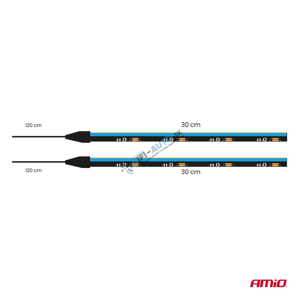 Modré LED bočné pásy do auta 2x30cm 12V