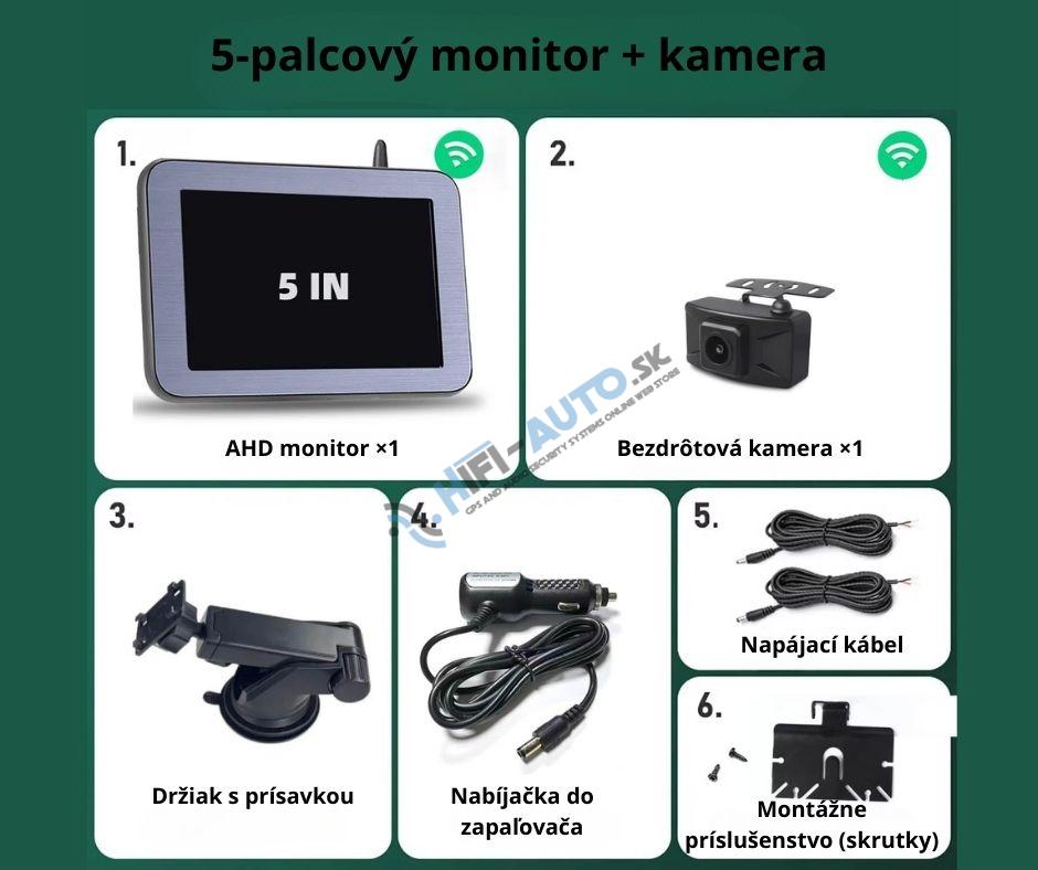 AHD bezdrôtový digitálny kamerový systém 12-36V + 5" monitor na čelné sklo