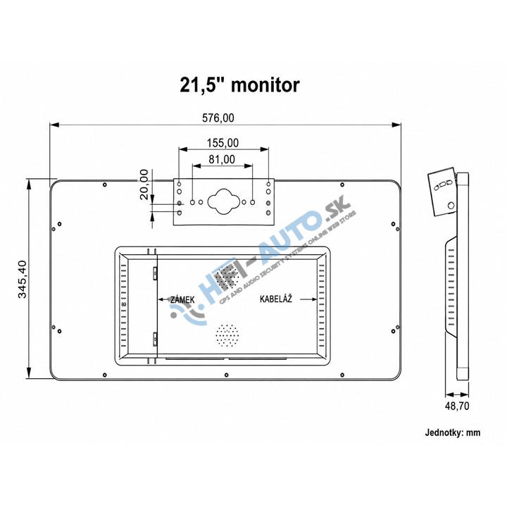 Stropný LCD monitor 21,5" s fixným držiakom, 2x RCA Video + 1x HDMI, čierny