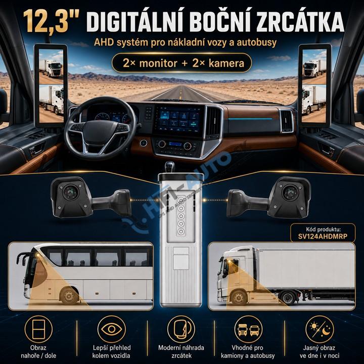 AHD kamerový set s monitorom 12,3", dvojitá kamera na ramene, DVR, ľavá strana