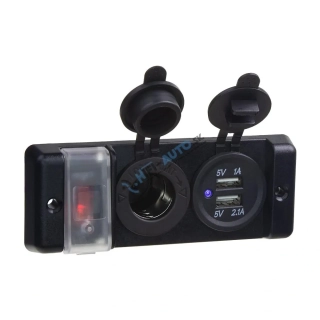 Dvojitá zásuvka do panelu 1x CL, 2x nabíjačka USB + vypínač