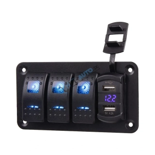 Panel s 3x spínačmi Rocker + 2x USB 12/24V