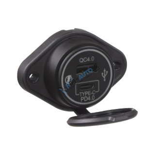USB QC4.0 + USB-C PD4.0 zásuvka 12/24V, montáž na povrch