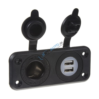 Dvojitá zásuvka do panelu 1x CL + 2x nabíjačka USB vodeodolná