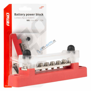 Mass plus rozvodný blok zbernice M6 12V - 48V 150A