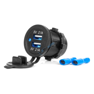 Vodotesná telefónna nabíjačka s modrým LED indikátorom 4,2A 2xUSB 12/24V