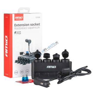 Štvornásobná predlžovacia zásuvka PD30W QC3.0 12/24V max 216W