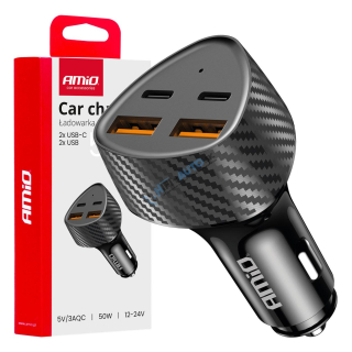 Nabíjačka do auta 50W 2xUSB-A + 2xUSB-C