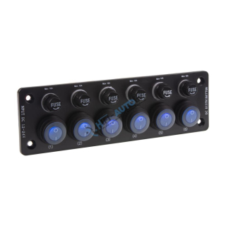 Panel s 6x spínačmi + 6x poistky, 12/24V