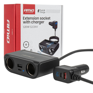 Rozbočovač zásuvky zapaľovača s USB-C USB-A