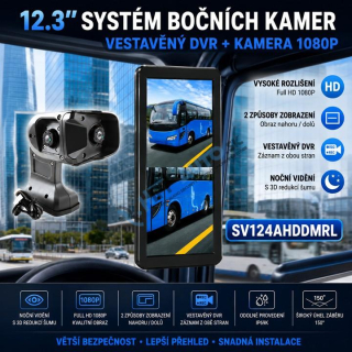 AHD kamerový set s monitorom 12,3", dvojitá kamera na ramene, DVR, ľavá strana