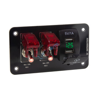 Panel s 2x spínačom + 2x USB + voltmeter